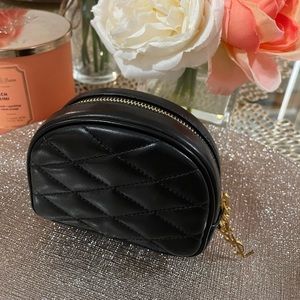 100% Authentic YSL Lambskin Leather Quilted Key Chain Pouch bag in Black